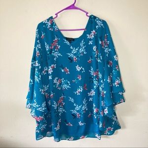 Lane Bryant Teal Floral Print Blouse 26 / 28